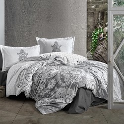 Funda Nórdica Étnica 100% Algodón Turco Cierre Botones Azkaro Gris 2