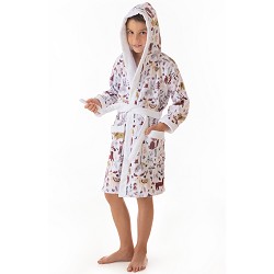 Albornoz Infantil de Terciopelo 100% Algodón Estampado Modelo Animals