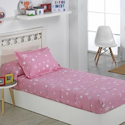 Edredón Ajustable Infantil Cama 90 y Cama 105 Stars Rosa
