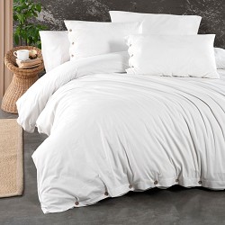 Funda Nórdica Blanca Algodón Turco Organic Blanc con Botones y Almohadones 2