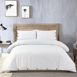 Funda Nórdica Blanco Óptico con Botones Madera Natural Blanc 2