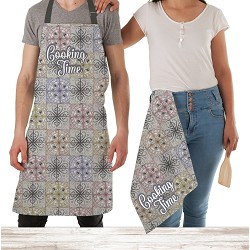 Juego Delantal y Paños Cocina Cooking Time 2
