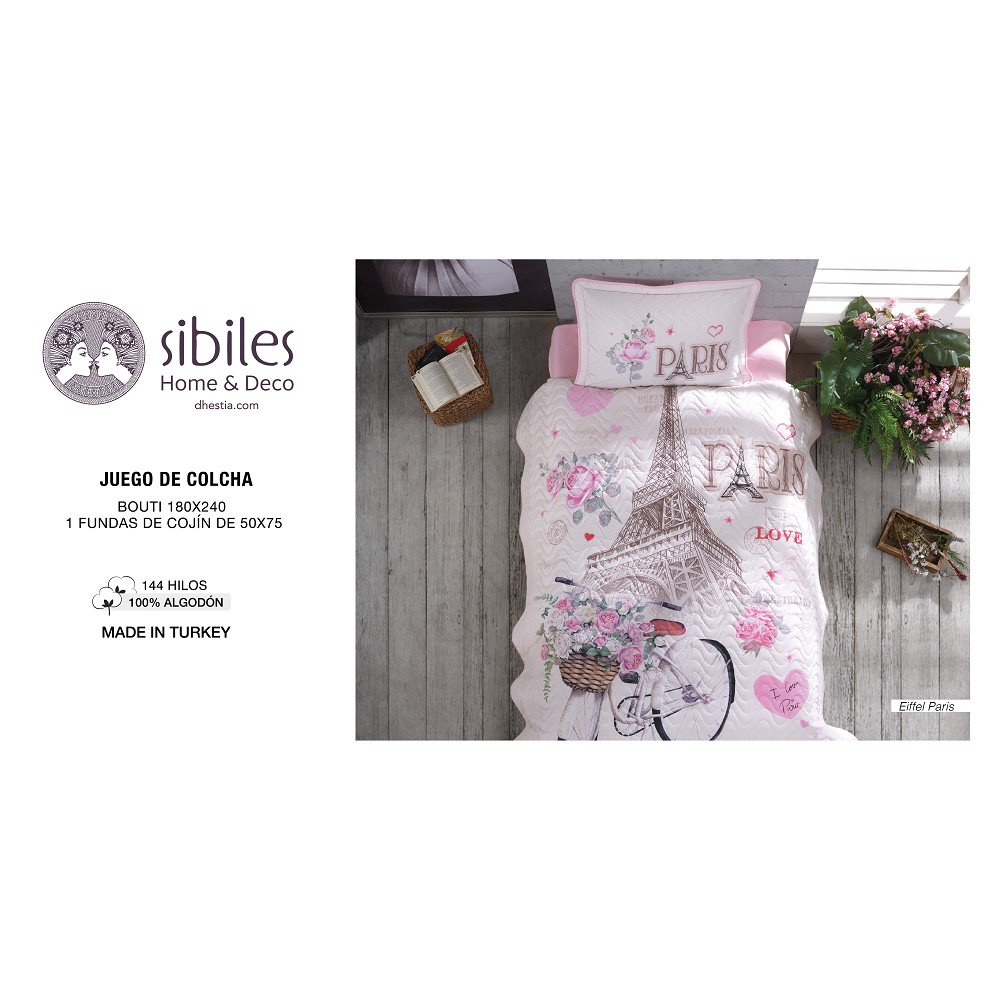 Colcha Bouti Infantil Juvenil Algodón Turco Eiffel Paris