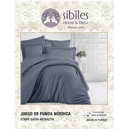 Juego Funda Nórdica Stripe Satén 210 Hilos Algodón Turco