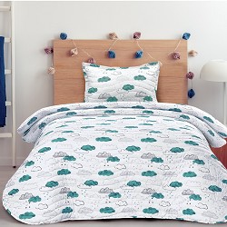 Colcha Bouti Cosida Infantil y Juvenil con Cojín Modelo Nubes Agua
