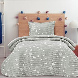 Colcha Bouti Cosida Cama Infantil y Juvenil Modelo Estrellas Stars Gris