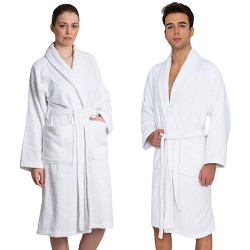Albornoz Blanco Unisex - 100% Algodón - Hombre y Mujer - Con Bolsillos, Sin Capucha 400 gr Ibiza