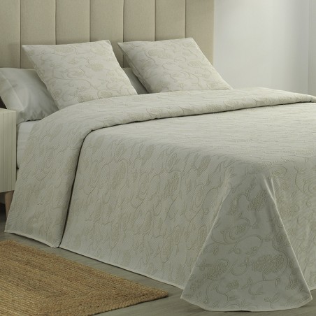 Colcha Piqué Flores en Relieve Modelo Floritura Beige