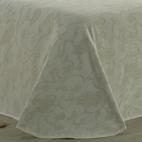 Colcha Piqué Flores en Relieve Modelo Floritura Beige