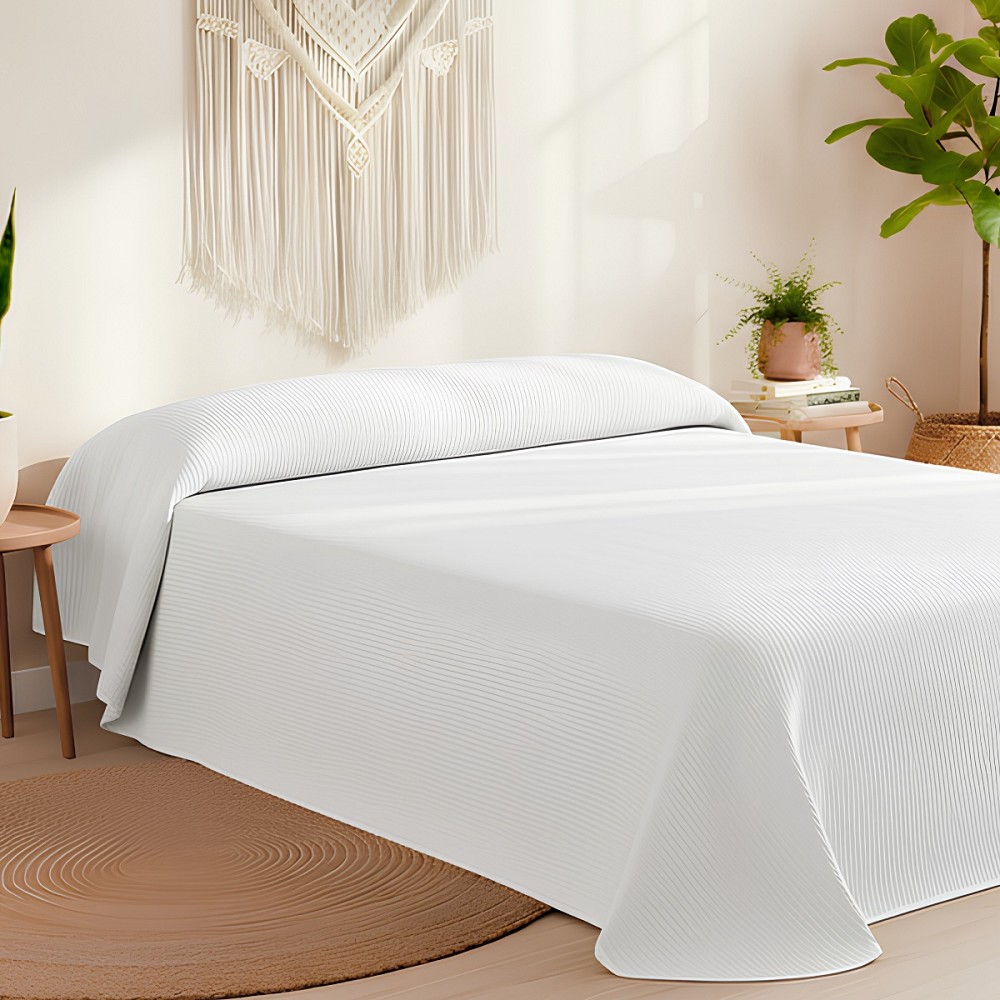 Colcha de Cama Piqué Blanca - Calidad Hotel - Tejido Poli Algodón - OekoTex