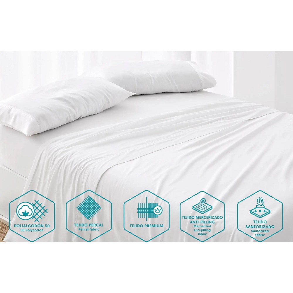 Funda Almohada Premium Hotel Blanca - 180 Hilos y 140 Gramos - Tejido Mercerizado PoliAlgodón