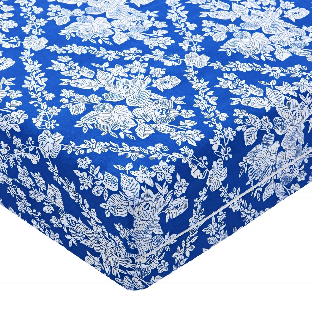 Funda de Colchón Poliéster Cremallera Estampado Flores Azul